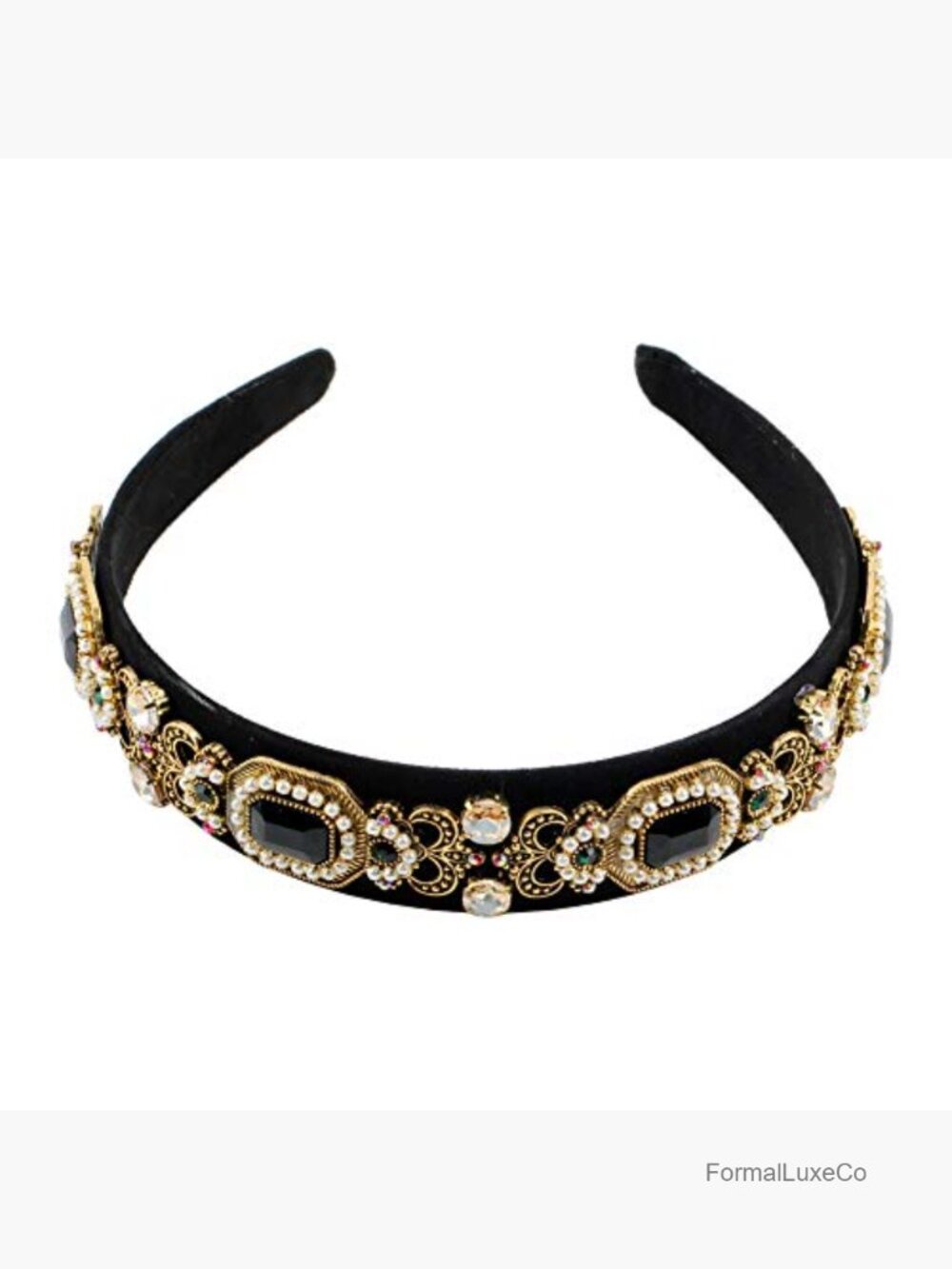 Vintage Crystal Rhinestone Headband with Pearl Beads and Floral Alloy Charm - Picture 2 of 6